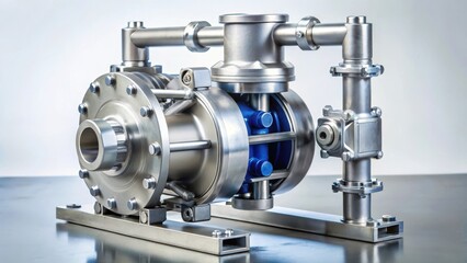 High precision industrial diaphragm pump in operation, metal, mechanical,  metal, mechanical, precision