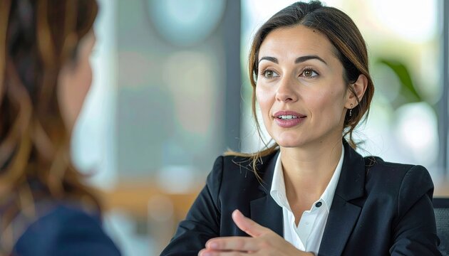 Confident businesswoman in a meeting discussing business strategy and goals