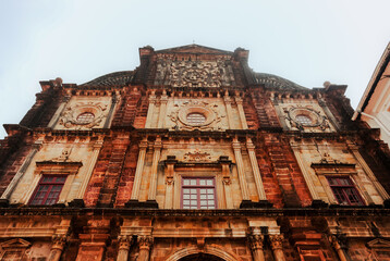 Goa, India - February 20, 2025: Exterior of the Old Goa Church, a 17th Century Catholic Church in Goa, India
