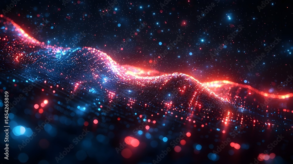 Poster futuristic digital represented as a glowing network of interconnected data hubs