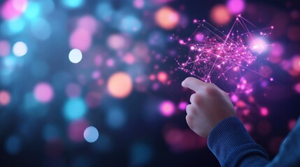 Hand interacting with digital network