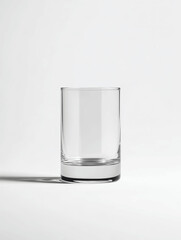 Clear glass tumbler illuminated by soft light on a neutral background showcasing its design and reflections