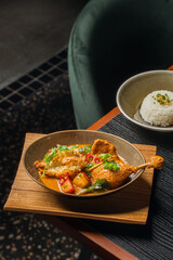 Spicy Duck Curry Aromatic Stew with Crispy Garnish Rustic Ambiance