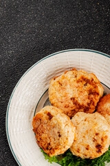 Meat cutlet pork, beef, chicken fried meat dish fresh gourmet food background on the table rustic food top view copy space