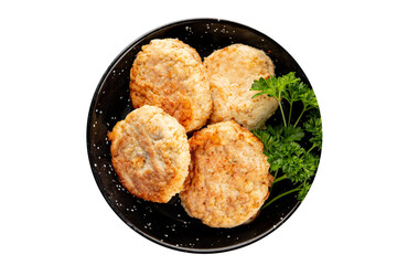 Meat cutlet pork, beef, chicken fried meat dish fresh gourmet food background on the table rustic food top view copy space