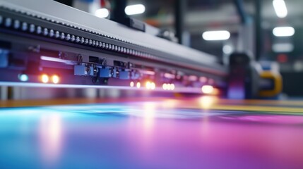 Industrial printing machine printing colorful large format graphic