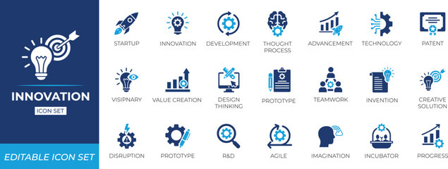  Innovation icon set. Solid icon collection.
