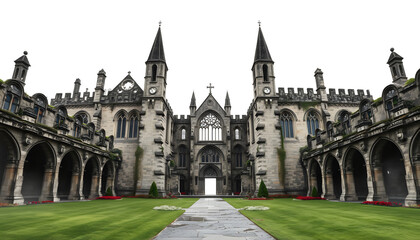 Fototapeta premium horrors of an ancient Abbey isolated with white highlights, png. White tone