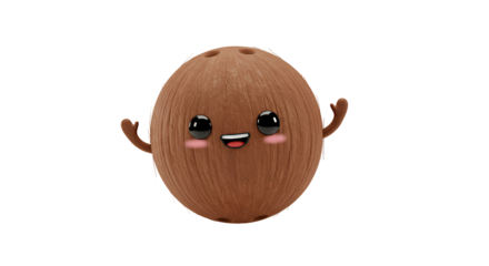 Cartoon Coconut With Arms Smiling On Transparent Background