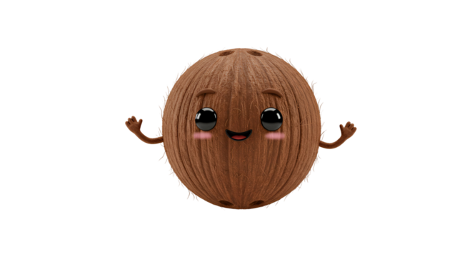Coconut Cute Animated Character Isolated on Black