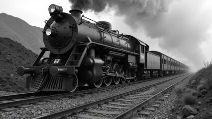 Fototapeta premium Retro train industrial scene