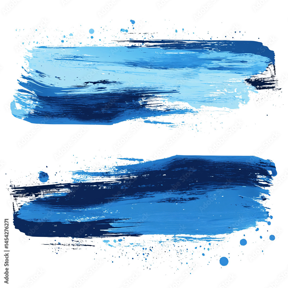 Aufkleber set of several different blue ink or paint strokes on transparent background. grunge style. abstract