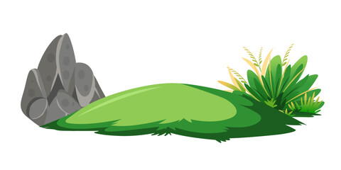 Vector illustration of grass with rock for landscape and view, elements for garden and environment, botanical painting for section, meadows, moss