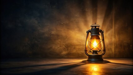 A lone lantern casts a warm glow on the black paper surface as shadows dance around it, creating an air of mystery and intrigue , dim lighting, black paper background