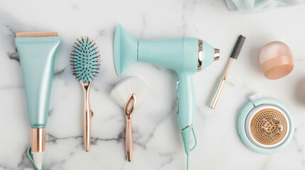 Fototapeta premium Pastel hair styling tools and products