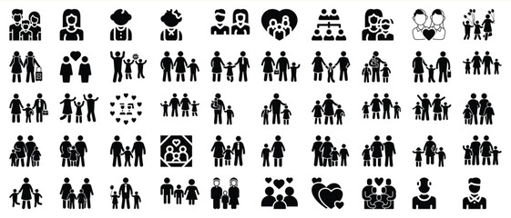 Diverse black and white family icons representing parenthood relationships and unity