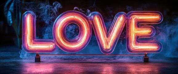 Neon Love Sign in Smoky Atmosphere