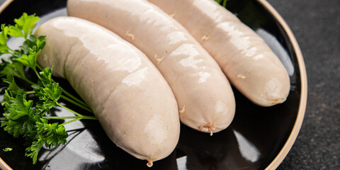 Sausage white meat dish fresh bratwurst sausage dish fresh delicious gourmet food background on the...