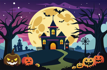 Eerie Halloween Scene with Haunted House
