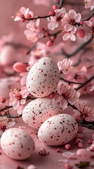Fototapeta premium Colorful Easter eggs and spring blossoms