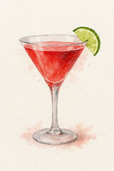 Classic Cosmopolitan Cocktail Water Painting
