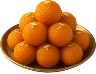 Stack of Motichoor Laddus on a Plate with Pista Garnish