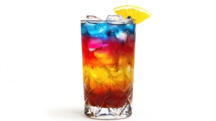 Cuba Libre cocktail colorful and refreshing cocktail in tall glass, isolated with white background, studio lighting