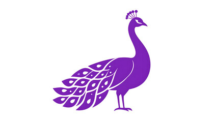 Fototapeta premium Elegant Purple Peacock Silhouette Standing Isolated on White Background Illustration