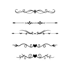  Text dividers doodle set. Wedding decorative elements. Divider ornament, borders, vintage line separators. Hand drawn vector illustration isolated on white background. Gold text dividers doodle set. 