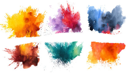 Vibrant colorful abstract paint explosion, element set on transparent background, Color Powder Explosion Collection Set Isolated on Transparent or White Background, Set