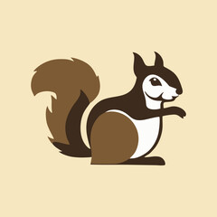 Squirrel with bushy tail depicted in a minimal flat style for branding