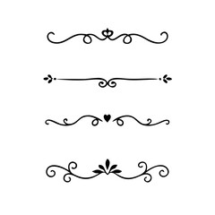  Text dividers doodle set. Wedding decorative elements. Divider ornament, borders, vintage line separators. Hand drawn vector illustration isolated on white background. Gold text dividers doodle set. 