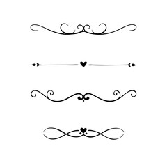  Text dividers doodle set. Wedding decorative elements. Divider ornament, borders, vintage line separators. Hand drawn vector illustration isolated on white background. Gold text dividers doodle set. 