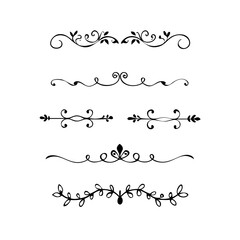  Text dividers doodle set. Wedding decorative elements. Divider ornament, borders, vintage line separators. Hand drawn vector illustration isolated on white background. Gold text dividers doodle set. 