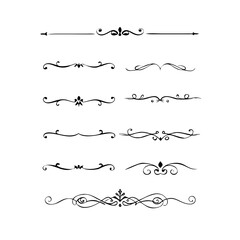 Fototapeta premium Text dividers doodle set. Wedding decorative elements. Divider ornament, borders, vintage line separators. Hand drawn vector illustration isolated on white background. Gold text dividers doodle set. 