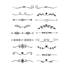 Text dividers doodle set. Wedding decorative elements. Divider ornament, borders, vintage line separators. Hand drawn vector illustration isolated on white background. Gold text dividers doodle set. 