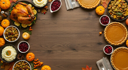 Festive Thanksgiving Dinner Table with Delicious Food Items