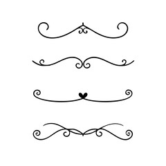 Text dividers doodle set. Wedding decorative elements. Divider ornament, borders, vintage line separators. Hand drawn vector illustration isolated on white background. Gold text dividers doodle set. 
