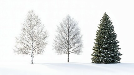 Tree in winter, isolated on a white background