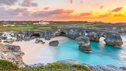 Dreamy Tropical Beach with Pink Sky