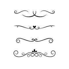 Text dividers doodle set. Wedding decorative elements. Divider ornament, borders, vintage line separators. Hand drawn vector illustration isolated on white background. Gold text dividers doodle set. 
