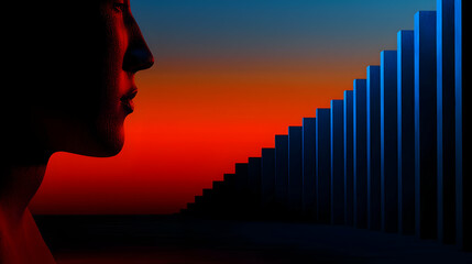 Abstract Profile Portrait With Sunset And Geometric Columns