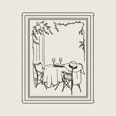 Mediterranean cafe the sea sketch