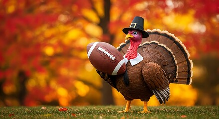 Turkey pilgrim football player in autumn