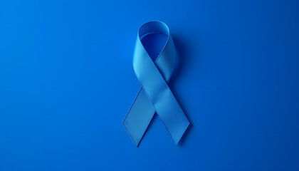 Blue prostate ribbon. Awareness of men health in November with blue prostate cancer ribbon isolated on deep blue background. November and International Mens Day isolated with white highlights, png. 