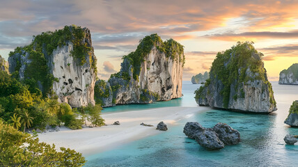 Naklejka premium Limestone Islands with Turquoise Lagoon