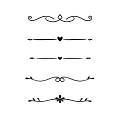 Text dividers doodle set. Wedding decorative elements. Divider ornament, borders, vintage line separators. Hand drawn vector illustration isolated on white background. Gold text dividers doodle set. 
