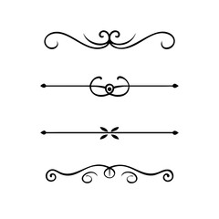 Text dividers doodle set. Wedding decorative elements. Divider ornament, borders, vintage line separators. Hand drawn vector illustration isolated on white background. Gold text dividers doodle set. 
