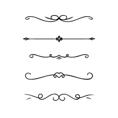 Fototapeta premium Dividers doodle set. Wedding decorative elements. Divider ornament, borders, vintage line separators. Hand drawn vector illustration isolated on white background. 