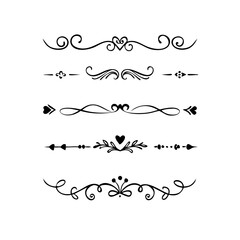 Dividers doodle set. Wedding decorative elements. Divider ornament, borders, vintage line separators. Hand drawn vector illustration isolated on white background.
